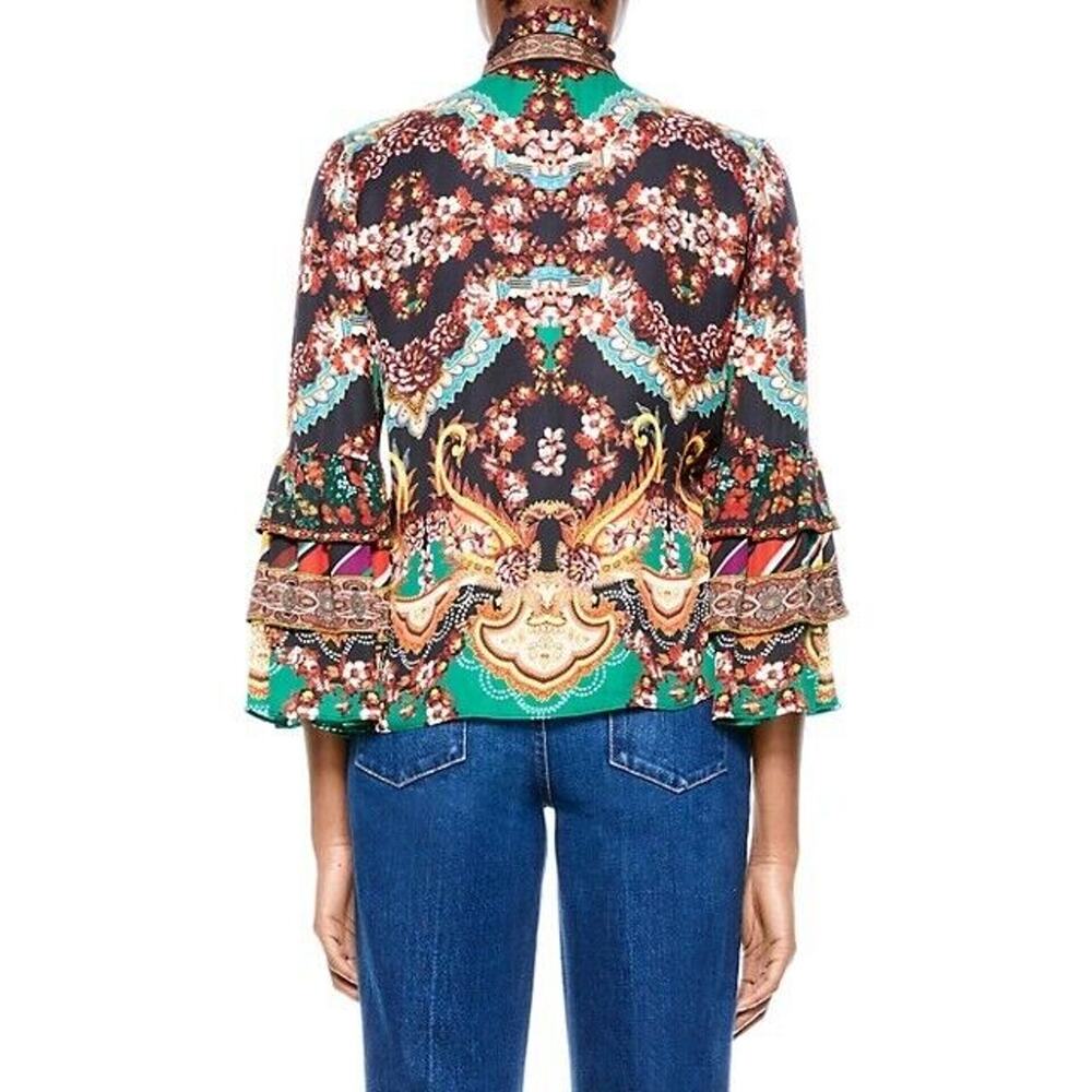 Alice and Olivia Liberty Printed Button-Front Tiered Ruffled Blouse Small - Picture 5 of 13